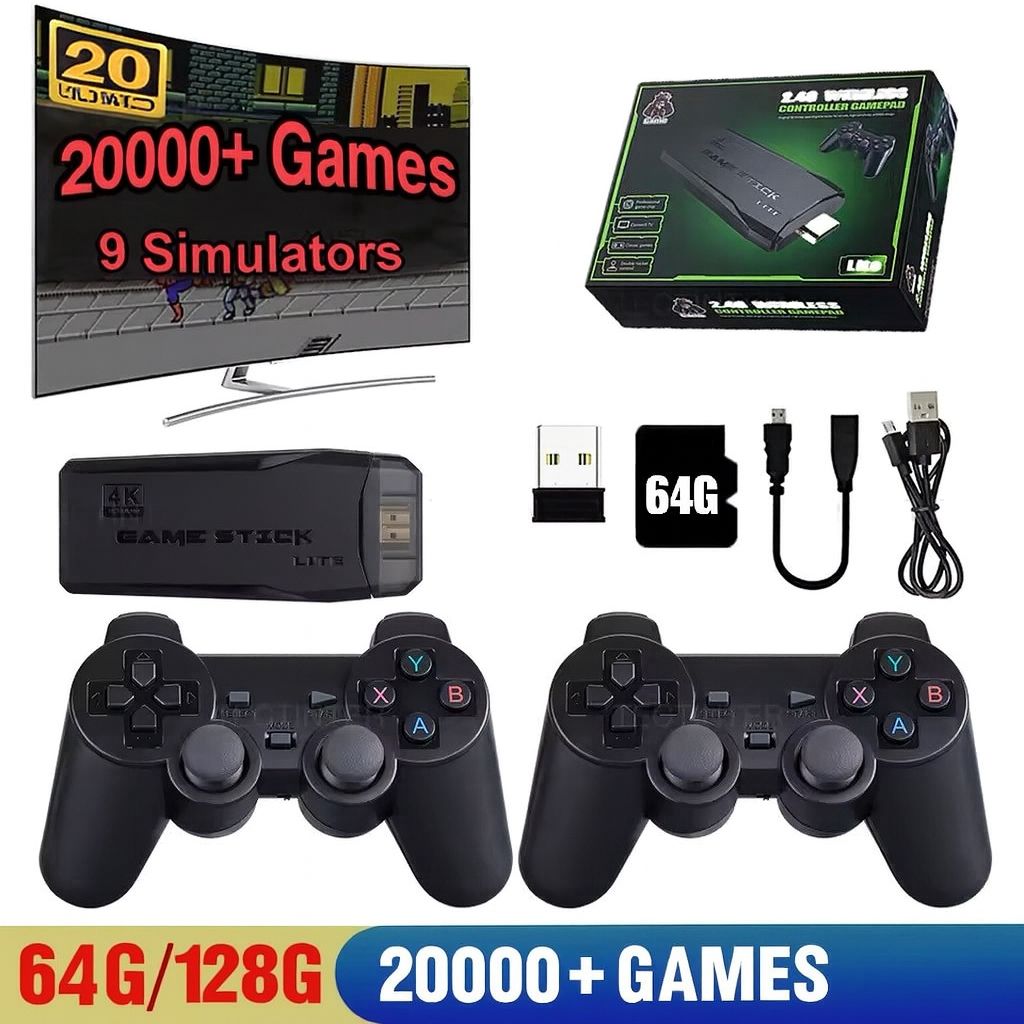 Konsola TV Retro 4K – 64GB, 20 000 gier, 2 bezprzewodowe pady